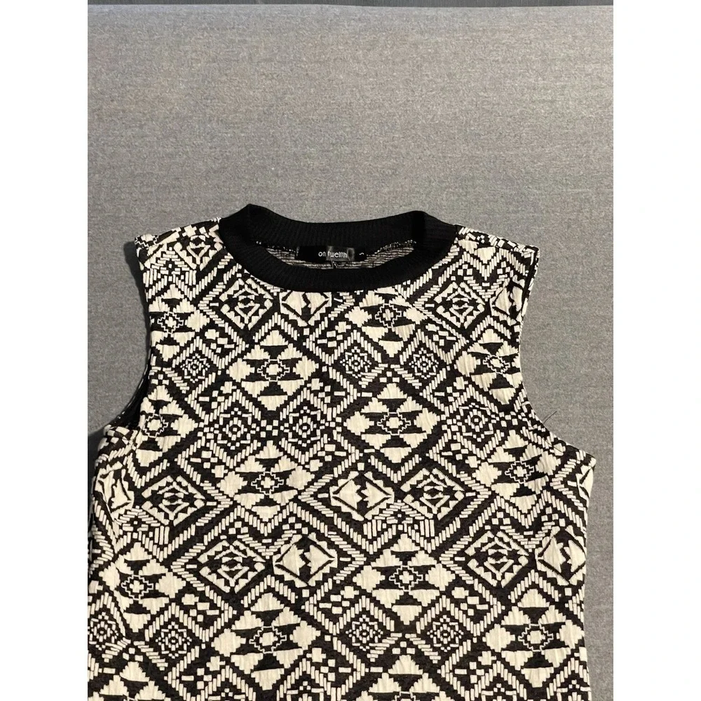 Black White Patterned Sleeveless Dress Geometric Print Fit Flare Casual Dress